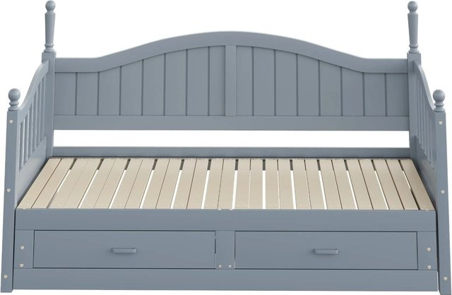 KOMHTOM Ausziehbares Schlafsofa in Grau mit römischen Säulen, geschwungener Rückenlehne, Armlehnen, Schubladen und Lattenrost aus Kiefernholz, B/T/H: 180 x 190 x 95 cm - Bild 1