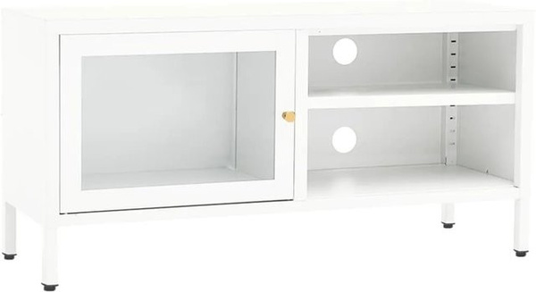 vidaXL TV-Schrank in Weiß aus Stahl und Glas, B/T/H: 90 x 30 x 44 cm