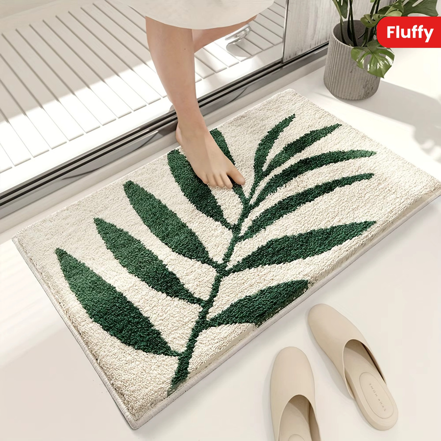 VIKAMA Grüner Blatt-Teppich mit floralem Design, weich und saugfähig, Rechteckig, B/T: 60 x 40 cm - Bild 2