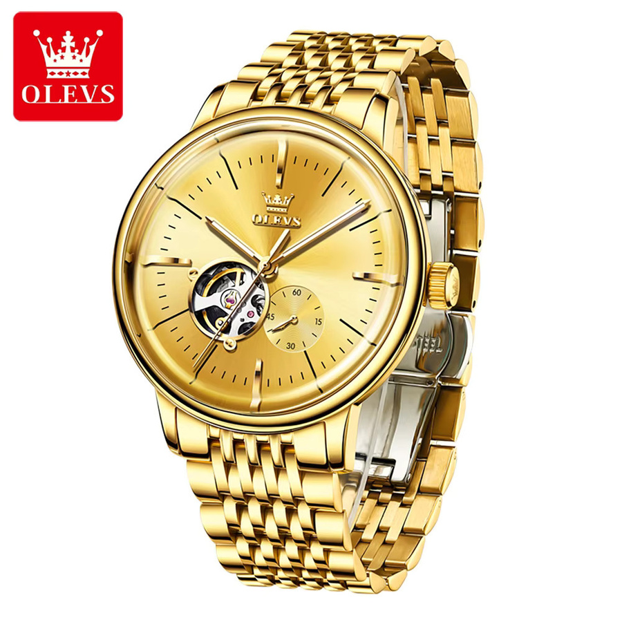 OLEVS Automatikuhr, Leder, Gold, Herren - Bild 2