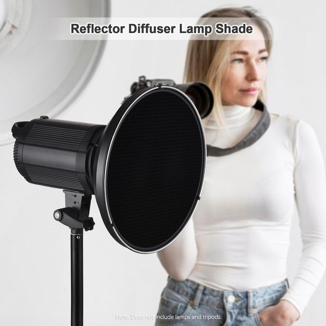 KaiSai Beauty Dish Standard-Reflektor mit Bowens-Anschluss, weißem Diffusor und Wabenraster, Silber/Schwarz, Durchmesser: 30 cm - Bild 1
