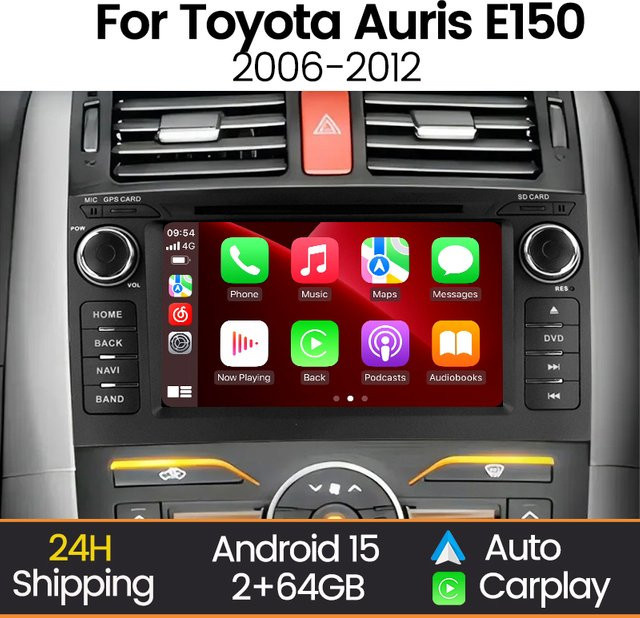 MEKEDE Android Auto und CarPlay Multimedia Autoradio mit GPS und Bluetooth für Toyota Auris 2006 - 2012, 7 Zoll, Schwarz - Bild 1