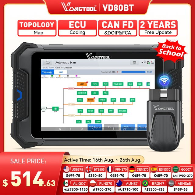 VDIAGTOOL VD80BT Auto-Diagnosegerät mit Topologie-Karte und Schlüsselprogrammierung in Schwarz - Bild 1