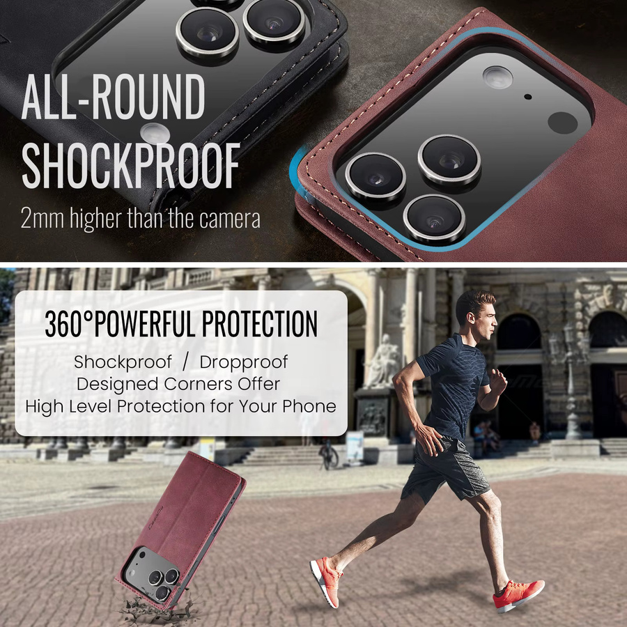 Luxuriöse Leder-Geldbörse-Hülle für Apple iPhone 17 Pro, 17 Pro Max, 17 Air und 16e in Braun mit Kartenfächern und Standfunktion - Bild 3