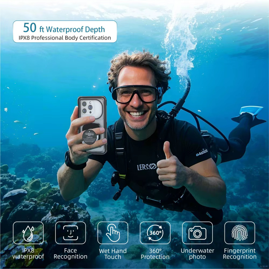 RIGTFKY Universelle Unterwasser-Handyhülle für iPhone, Huawei, Samsung und Google, 15 Meter Schwimmleine, Transparent, 6,9 Zoll wasserdicht - Bild 4
