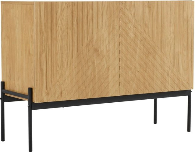 okwish Sideboard mit Linien-Design und Metallbeinen in Natur, B/T/H: 100 x 40 x 75 cm - Bild 1