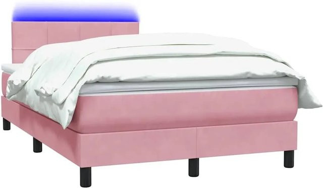 vidaXL Boxspringbett mit Matratze in Rosa, Hybridbett mit LED-Unterbettbeleuchtung und USB-Anschluss, Samt, B/T/H: 120 x 223 x 78 cm - Bild 1