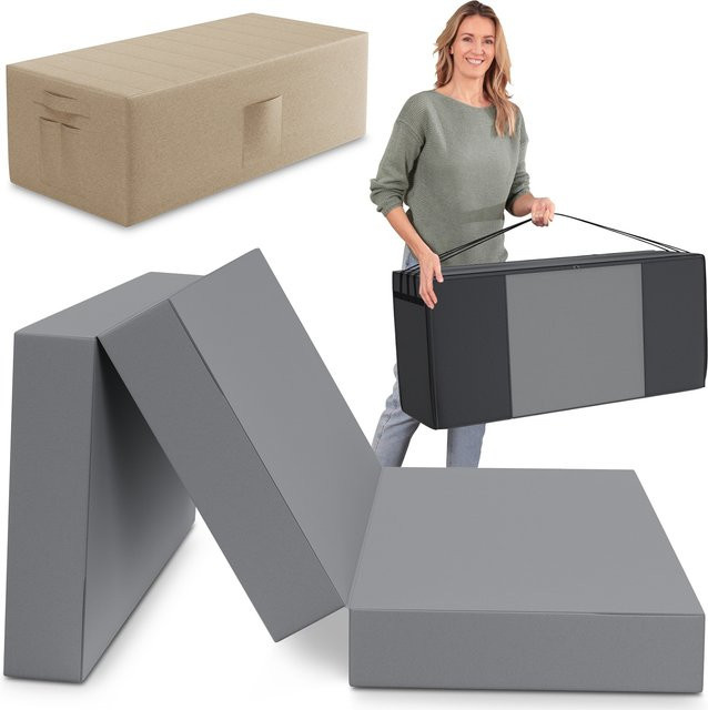 eloneo Spar-Set Klappmatratze Gästematratze in Grau mit cremefarbener Husse und Transporttasche, H x B x T: 15 x 120 x 195 cm - Bild 1