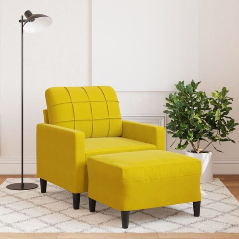 Modernes Sessel Set mit Hocker von vidaxl in Gelb aus Samt und Metall - Bild 1