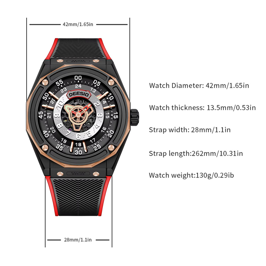 Deesio Armbanduhr, Chronograph, Automatik, Edelstahl, Saphirglas, Herren, Schwarz - Bild 5