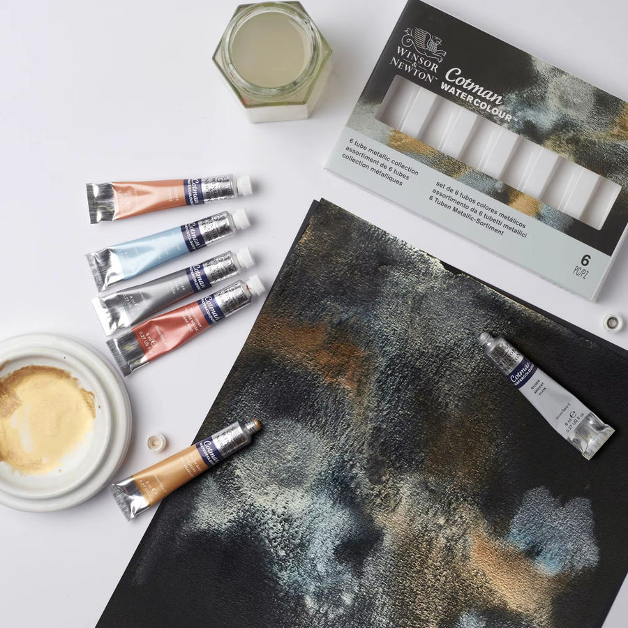 Winsor & Newton Cotman Aquarellfarben-Set mit 6 Metallic-Farben in Multicolour, 8 ml Tuben - Bild 2