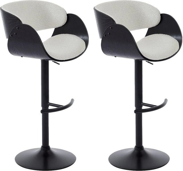 Barhocker Jelsa Vente-unique in Schwarz und Weiß mit Bouclé-Stoff und Metallgestell, Höhe: 53 cm - Bild 1