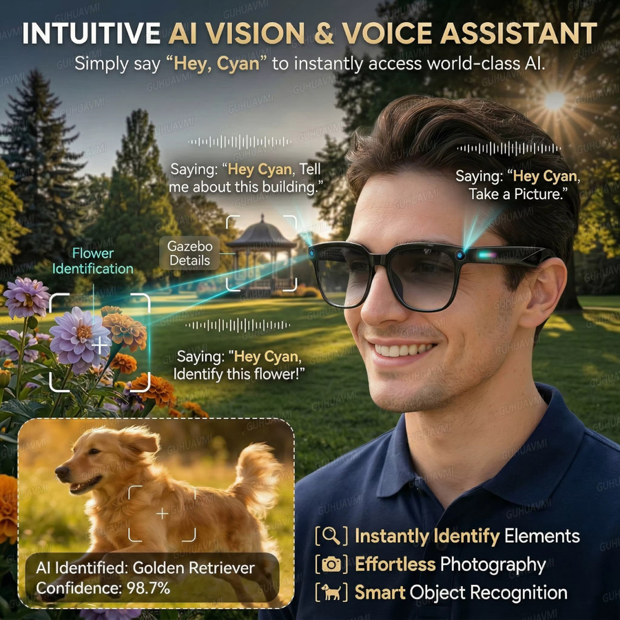 GUHUAVMI KI-Smart-Brille für Herren mit 4K HD Photochromismus, 800W Pixel Kamera, 1080P Video, KI-Chat, Musikplayer und Anruffunktion in Schwarz und Multicolour - Bild 4