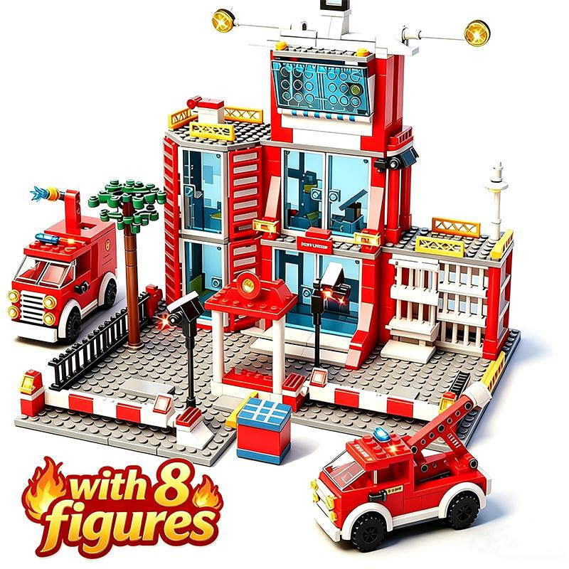 Linyi toy Feuerwehr Station Gebäude Blöcke bunte Set - Bild 4