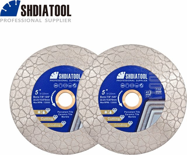 SHDIATOOL Diamantsägeblatt Set aus 2 Stück, doppelseitige dreieckige Schneid- und Schleifscheibe für Keramikfliesen, Porzellan und Marmor, Durchmesser: 125 mm, Farbe: Silber - Bild 1