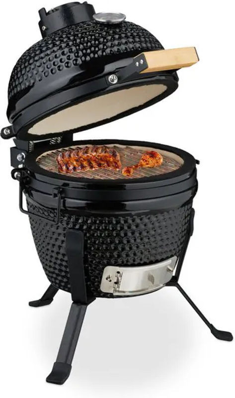 Relaxdays Kamado Keramikgrill in Schwarz mit Thermometer zum Grillen, Kochen und Backen als Smoker - Bild 1