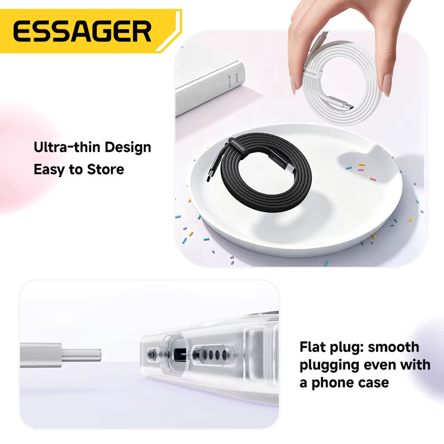 Essager 100W Typ-C-zu-Typ-C-Schnellladekabel mit ultradünnem Flachdraht für iPhone, Macbook Pro, Samsung und Huawei - Bild 4
