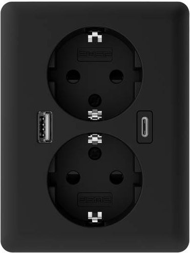 2USB Unterputz-Steckdose mit USB-A und USB-C Ladeausgang in Schwarz matt - Bild 1