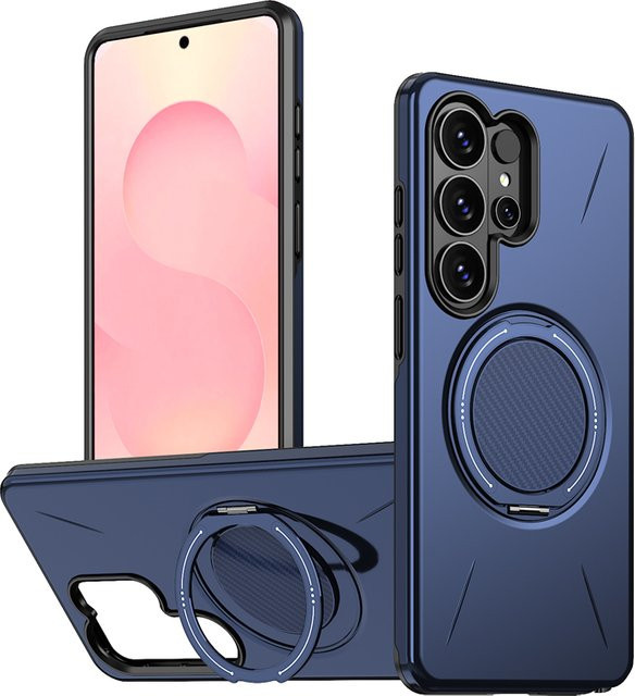 Magnetische Panzerhülle mit 360 Grad Metallring für Samsung Galaxy S26 Ultra, S25 Edge, S24 FE und S23 Plus mit MagSafe Kompatibilität in Rot oder Blau - Bild 1