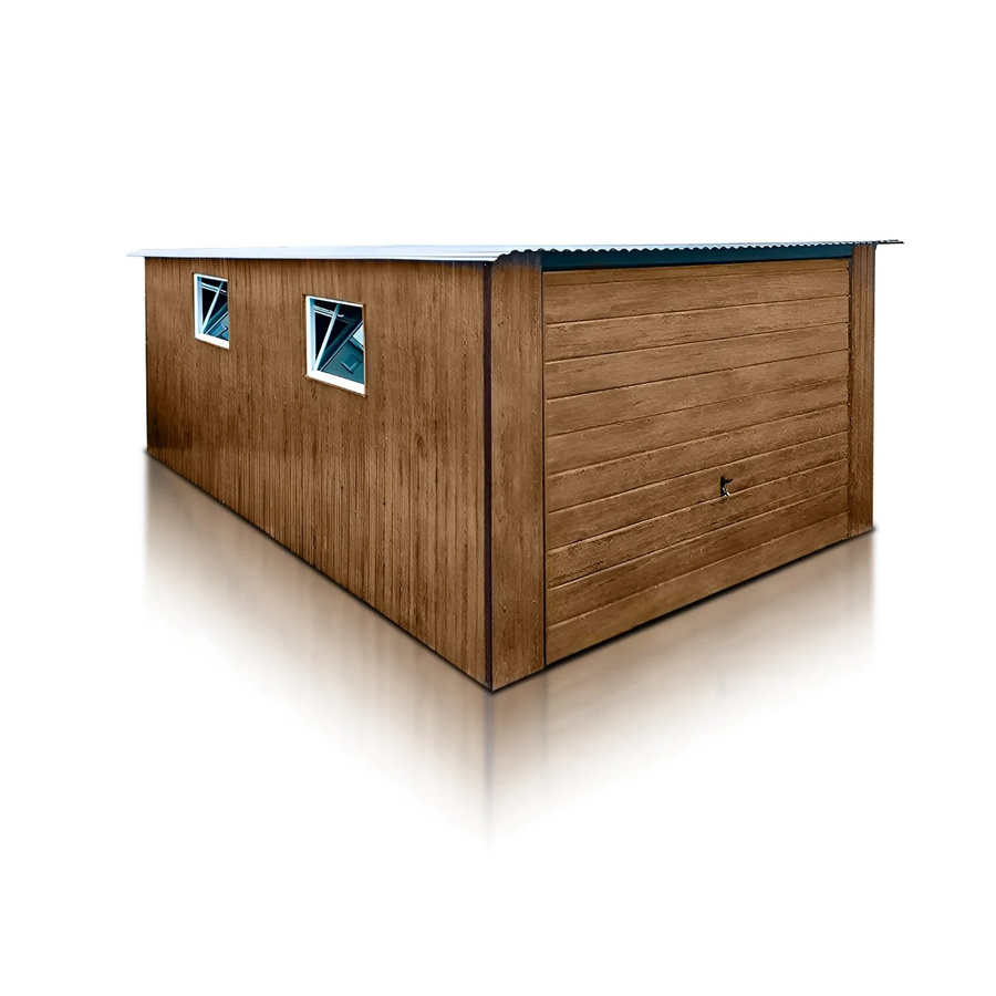 Liderstal Einzelgarage Premium aus Blech in Holzoptik mit Pultdach, Schwingtor und 2 PVC-Fenstern, B/T/H: 500 x 300 x 213 cm, Farbe: Braun - Bild 2