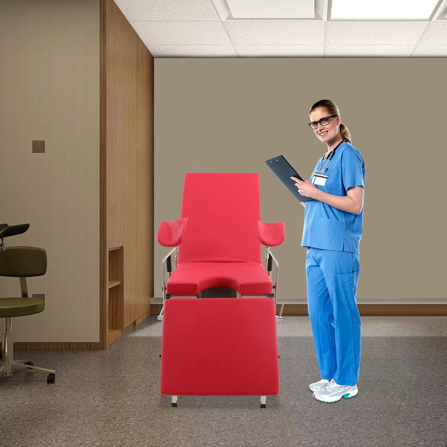 Bymaocar Moderner Gynäkologischer Untersuchungsstuhl in Rot mit Rückenlehne und Beinhalterung, B/T/H: 102 x 77 x 31 cm - Bild 2