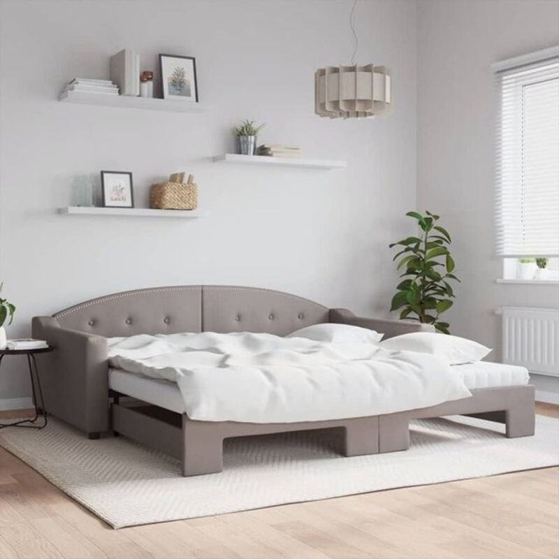 Ausziehbares Funktionsbett mit Matratze von vidaxl in Taupe meliert, Stoff und Metall, B/T: 200 x 100 cm - Bild 1