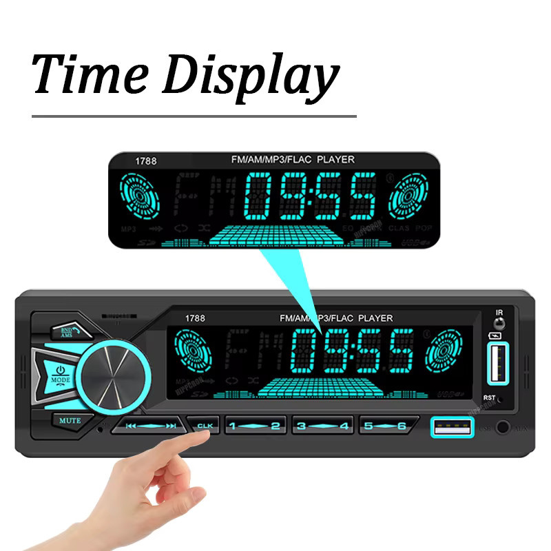 Hippcron 1DIN Autoradio MP3-Player mit Bluetooth, FM-Empfänger, AUX, USB und TF-Slot in Schwarz - Bild 3