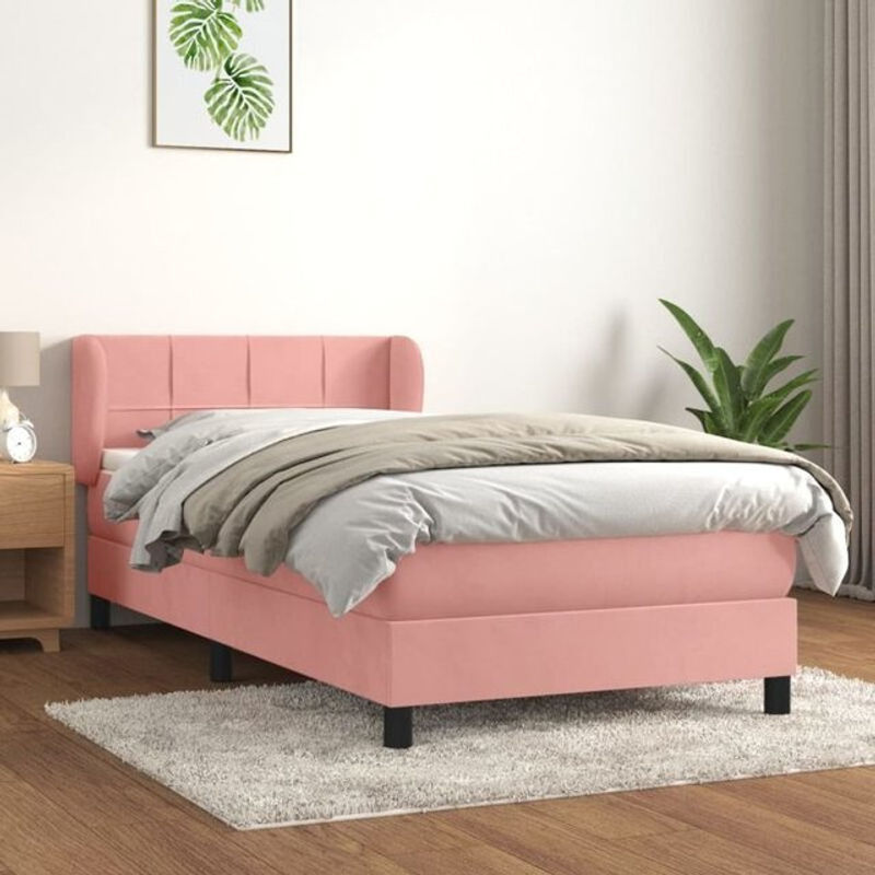 Vidaxl Boxspringbett mit Matratze in Rosa und Weiß aus Samt, B/T/H: 90 x 190 x 93 cm - Bild 1