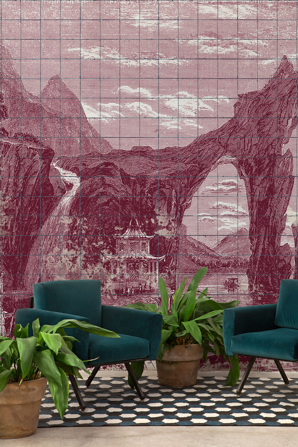 Coordonné Panorama-Tapete Illustration Tiles Wine in Mehrfarben mit Fliesenoptik und Vliesbasis - Bild 1