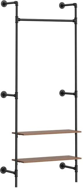 SoBuy Kleiderständer Wandmontage KLS20-SCH in Schwarz-braun mit 2 MDF Ablagen im Industrie-Retro-Look, B/T/H: 91,5 x 48 x 220 cm - Bild 1