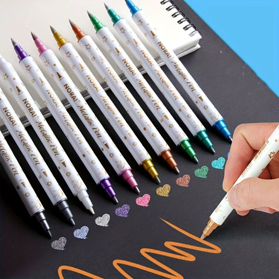 SHANDS 10 Stück Metallic-Glitzermarker mit zwei Spitzen in Multicolour für DIY, Scrapbooking und Kunsthandwerk auf Keramik, Stein und Glas - Bild 5