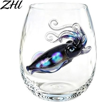 GETIFIT Stielloses Weinglas aus Borosilikat-Glas mit Meeresleben-Muster, Transparent, 420 ml - Bild 1