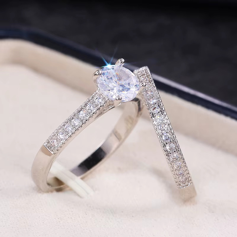 Huitan Ring Set, silberfarben, CZ-Stein, Damen - Bild 2