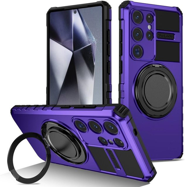 Samsung Handyhülle mit Schiebe-Kamera-Schutzabdeckung für Galaxy S25 S24 S23 S22 S21 S20 Ultra Plus FE und A33 5G, kompatibel mit magnetischen Halterungen, Farbe: Purple - Bild 1