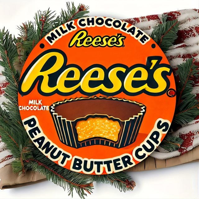 Potdemiel Reese's Peanut Butter Cups Vintage Aluminiumschild in Orange, Wandkunst Dekor im Retro-Stil, B/H: 19,81 x 19,81 cm - Bild 1