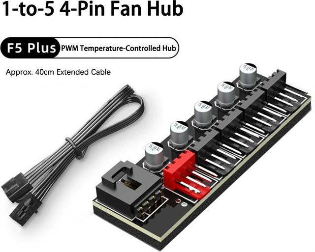 AuyiHomu 1-zu-5 4-Pin PWM PC-Lüfter-Hub mit 40 cm Kabel in Schwarz für die PC-Gehäusekühlung - Bild 1