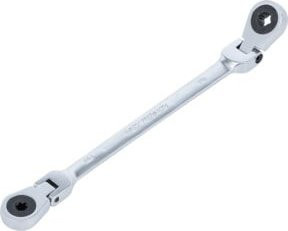 BGS Doppel-Ratschen-Ringschlüssel abwinkelbar mit E-Profil Ringköpfen in Silber, SW E6 x E8 - Bild 1