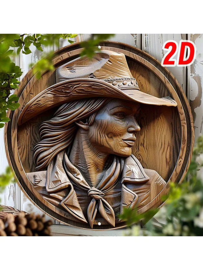 Potdemiel Rundes Cowboy-Kranzschild aus Aluminium in Braun mit 3D-Holzeffekt als Wanddekoration, Durchmesser: 20,3 cm - Bild 6