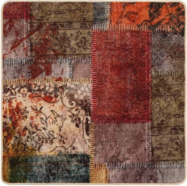 vidaXL Teppichläufer MARSA Patchwork Mehrfarbig, quadratisch, B/T: 100 x 100 cm, aus Polyester und PVC, rutschfest und waschbar - Bild 1