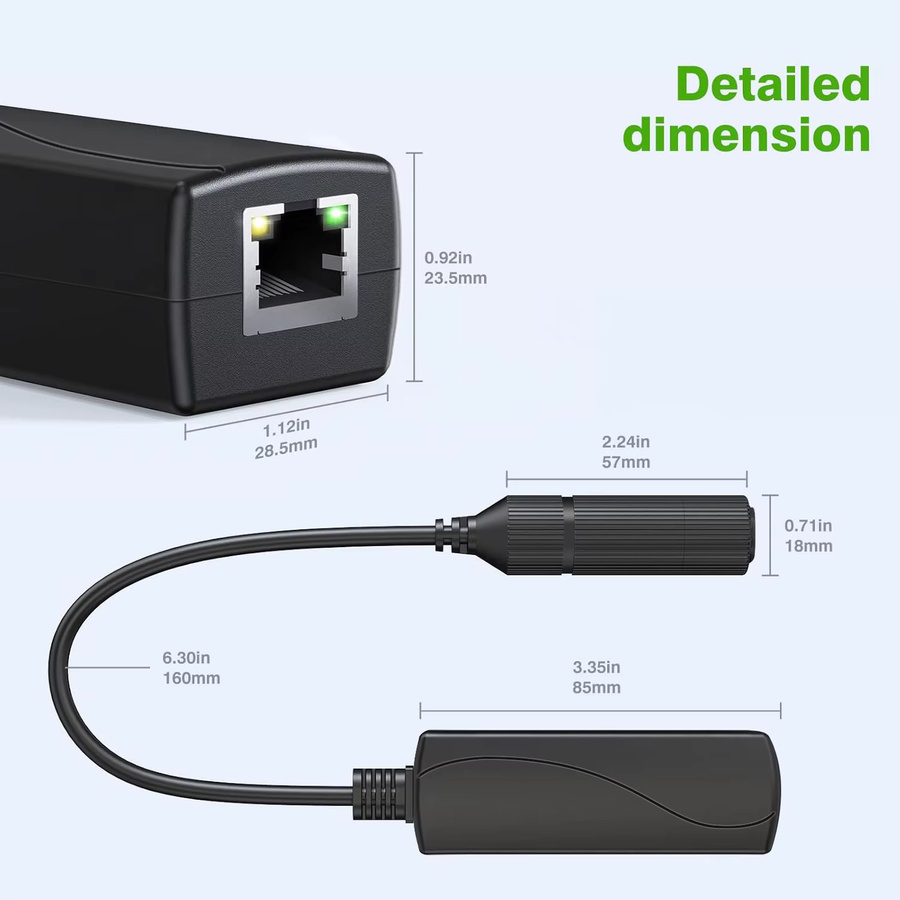 SHOYEE Gigabit PoE 48V zu 24V PoE Konverter in Schwarz mit RJ45 Port Ausgang 24V/1A, IEEE802.3af/at für passive 24V Geräte - Bild 3