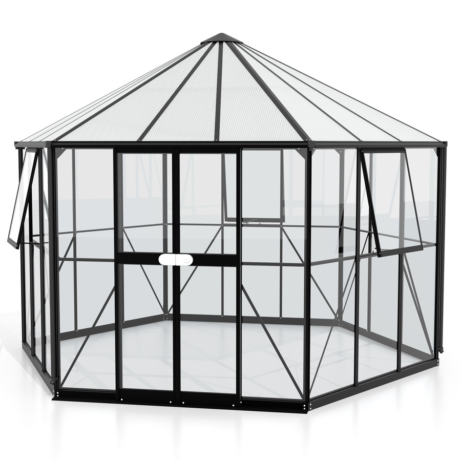 Vitavia Gewächshaus Galaxis 9000 Schwarz mit 9 m² Anbaufläche, Kombiverglasung und Fundamentrahmen - Bild 2