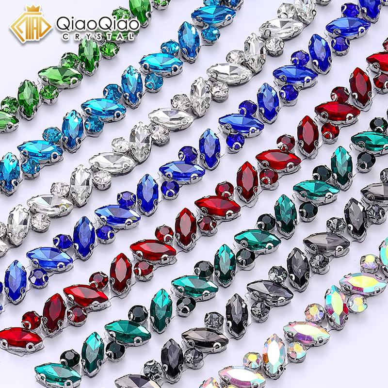 QIAO Kristall-Strassbesatz zum Aufbügeln in 8 Farben, 1 Yard glänzendes Strassband für DIY-Reparaturen an Kleidung, Schuhen und Taschen, Multicolor/Transparent - Bild 3