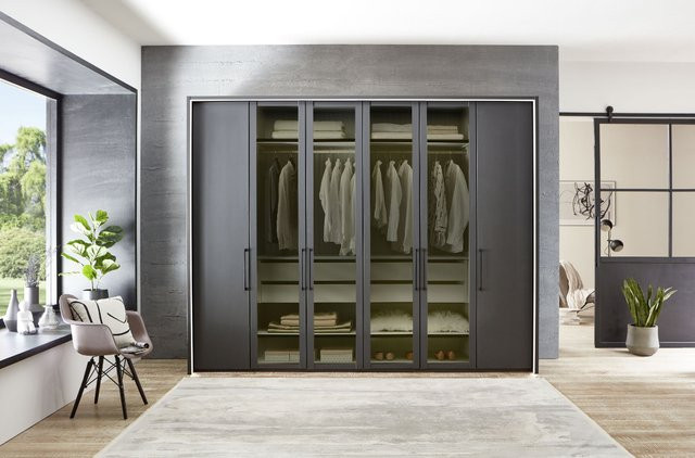 Eckkleiderschrank Rolf Weber WADERN in Grau mit Glastüren und Kleiderstangen, B/T/H: 300 x 58 x 236 cm - Bild 1