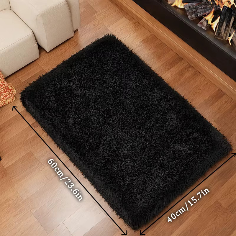 VIKAMA Luxuriöser Plüschteppich in Schwarz, weicher Kunstfell-Teppich für Wohnzimmer, Schlafzimmer oder Badezimmer - Bild 6