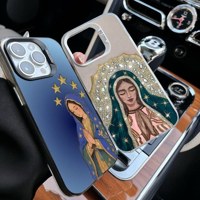 Stoßfeste Handyhülle mit Virgen Mary Virgin De Guadalupe Motiv für iPhone 11 bis iPhone 17 Pro Max Plus in Silber und Multicolour - Bild 1