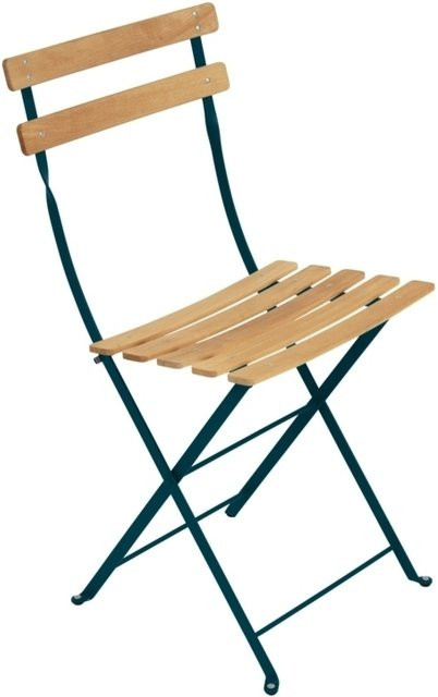 Fermob Bistro Naturel Klappstuhl aus pulverbeschichtetem Stahl und Holz in Blau - Bild 1