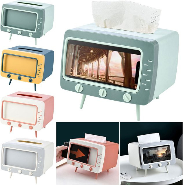 APWIKOGER Tissue Box in TV-Form mit Handy-Ständer und Aufbewahrung für Toilettenpapier in Blau - Bild 1