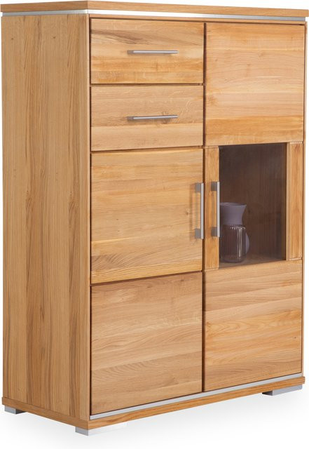 Highboard HARPER NARBONNE in Wildeiche braun mit Glastüren und Schubladen, B/T/H: 126 x 43 x 94 cm - Bild 1