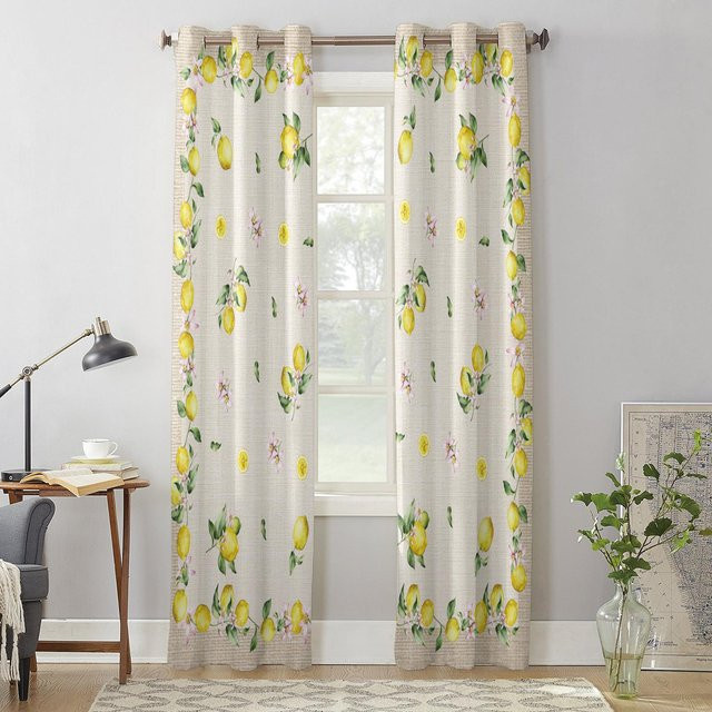 Super Six Sommerfrucht-Zitronen-Fenstervorhänge mit Blumenmuster, halbtransparent, Mehrfarbig, Breite: 135 cm, Höhe: 115 cm - Bild 1