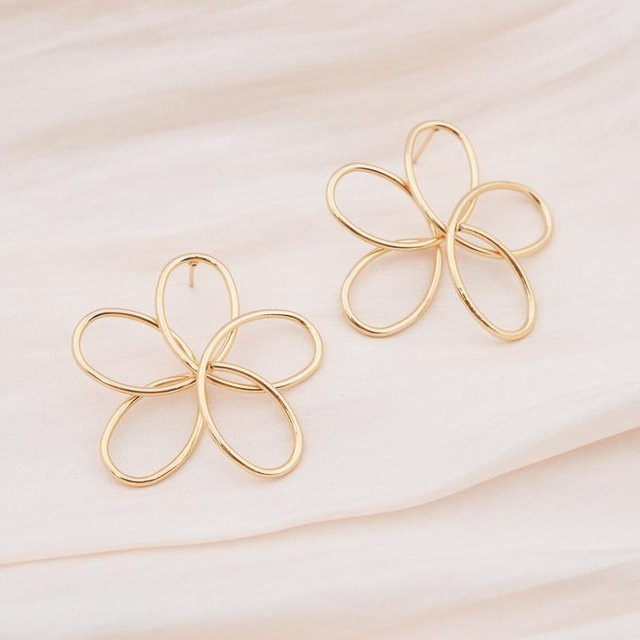 Hängeohrringe Blume, Zinklegierung, Gold, Damen, Vintage - Bild 1